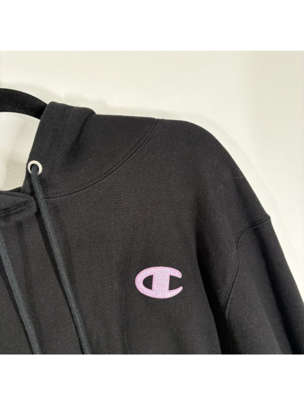Champion Women Size M Black Y2K 90s Logo Reverse Weave Cropped Hoodie - Picture 5 of 10